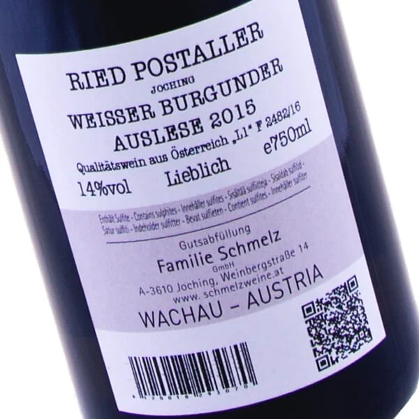 Weisser Burgunder Auslese Postaller 2015 (Weingut Schmelz)