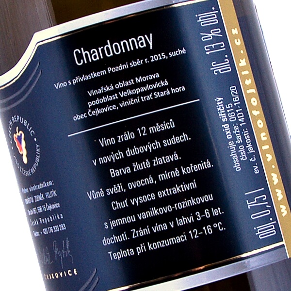 Chardonnay elegance reserve pozdní sběr suché 2015 (Vinařství Fojtík)
