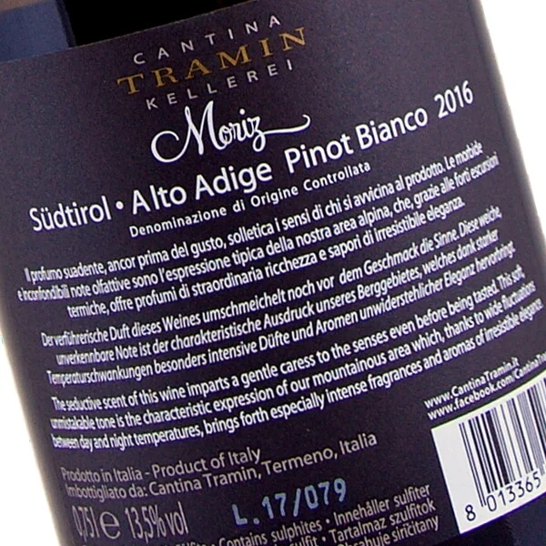 MORIZ Pinot Bianco 2016 (Cantina Tramin)