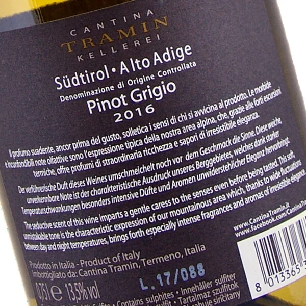 Pinot Grigio 2016 (Cantina Tramin)