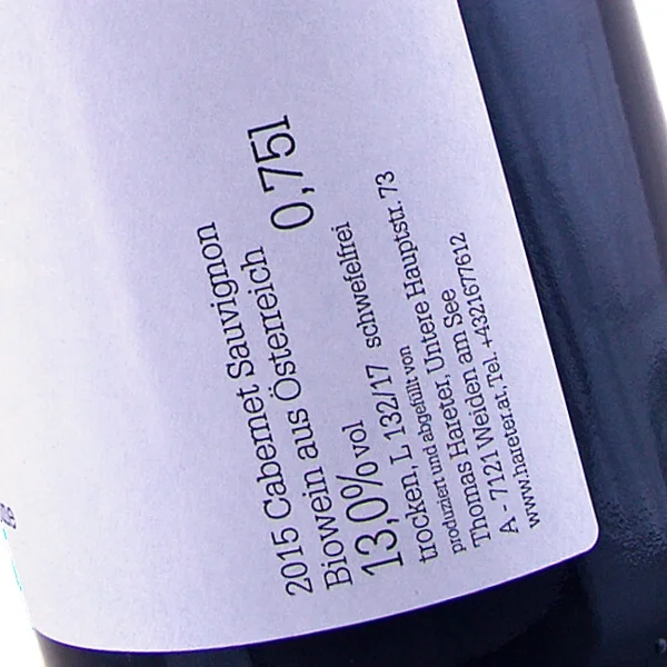 Cabernet Sauvignon ohne 2015 (Bio Weingut Thomas Hareter)