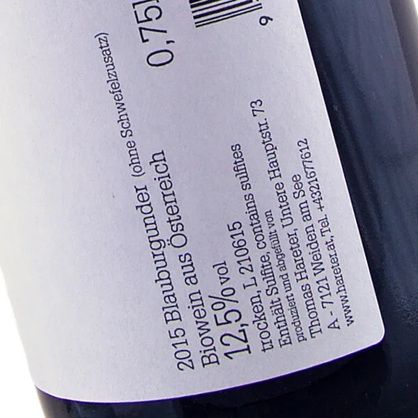 Pinot Noir ohne 2015 (Bio Weingut Thomas Hareter)