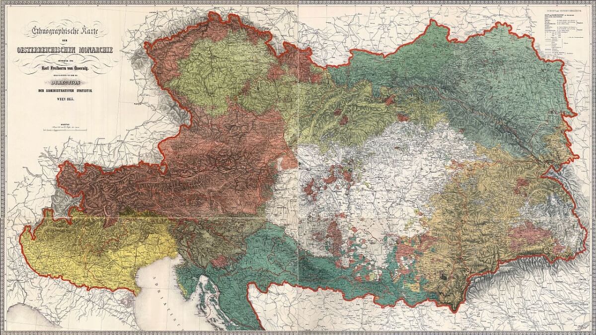 Mapa Rakousko-Uherska z roku 1855